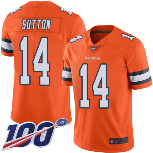 Men Denver Broncos 14 Courtland Sutton Limited Orange Rush Vapor Untouchable 100th Season Football NFL Jersey